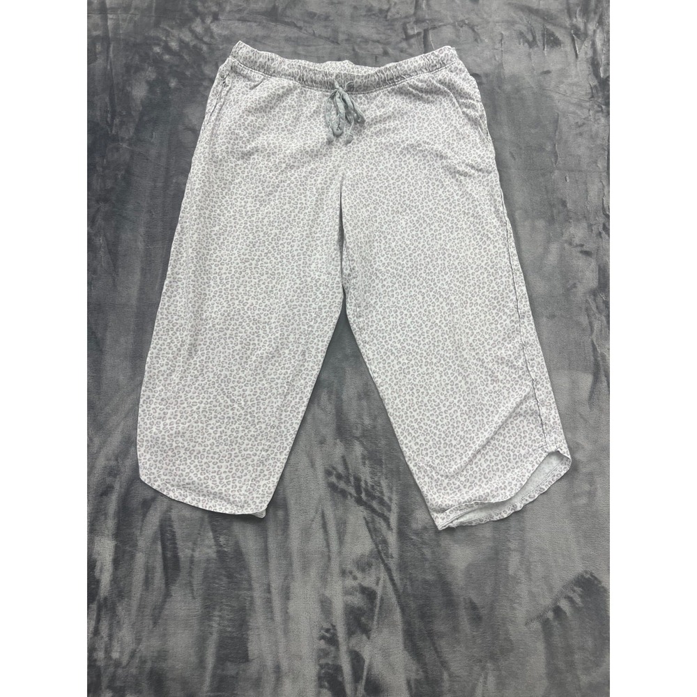 Carole Hochman Pajama Pants Women Small Gray Cheetah Print Drawstring Sleepwear